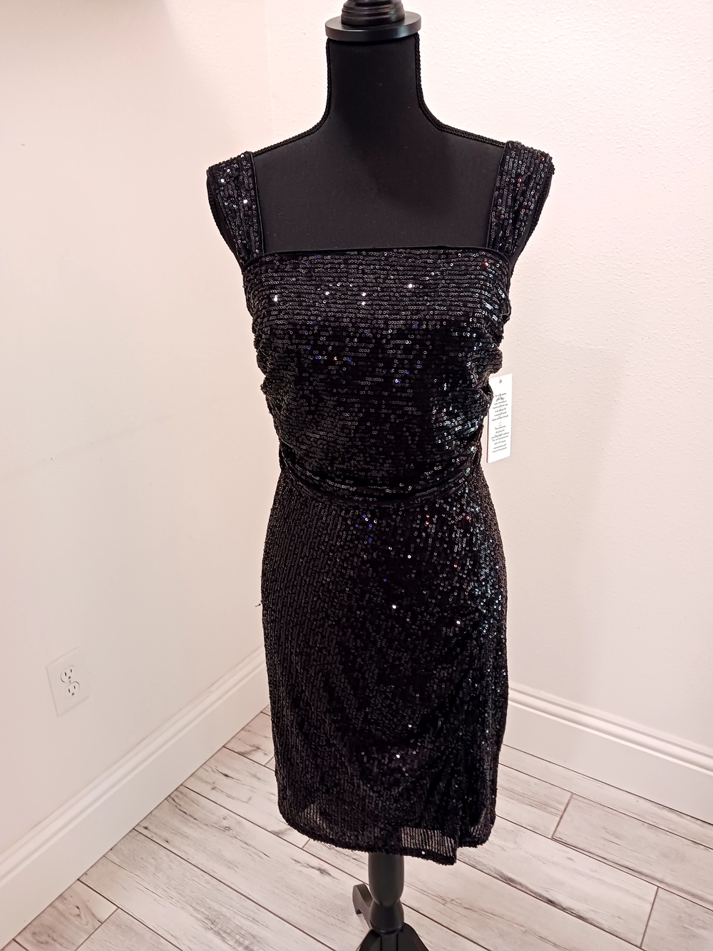 Nanette Lepore Black Sequin Square-Neck Mini Dress